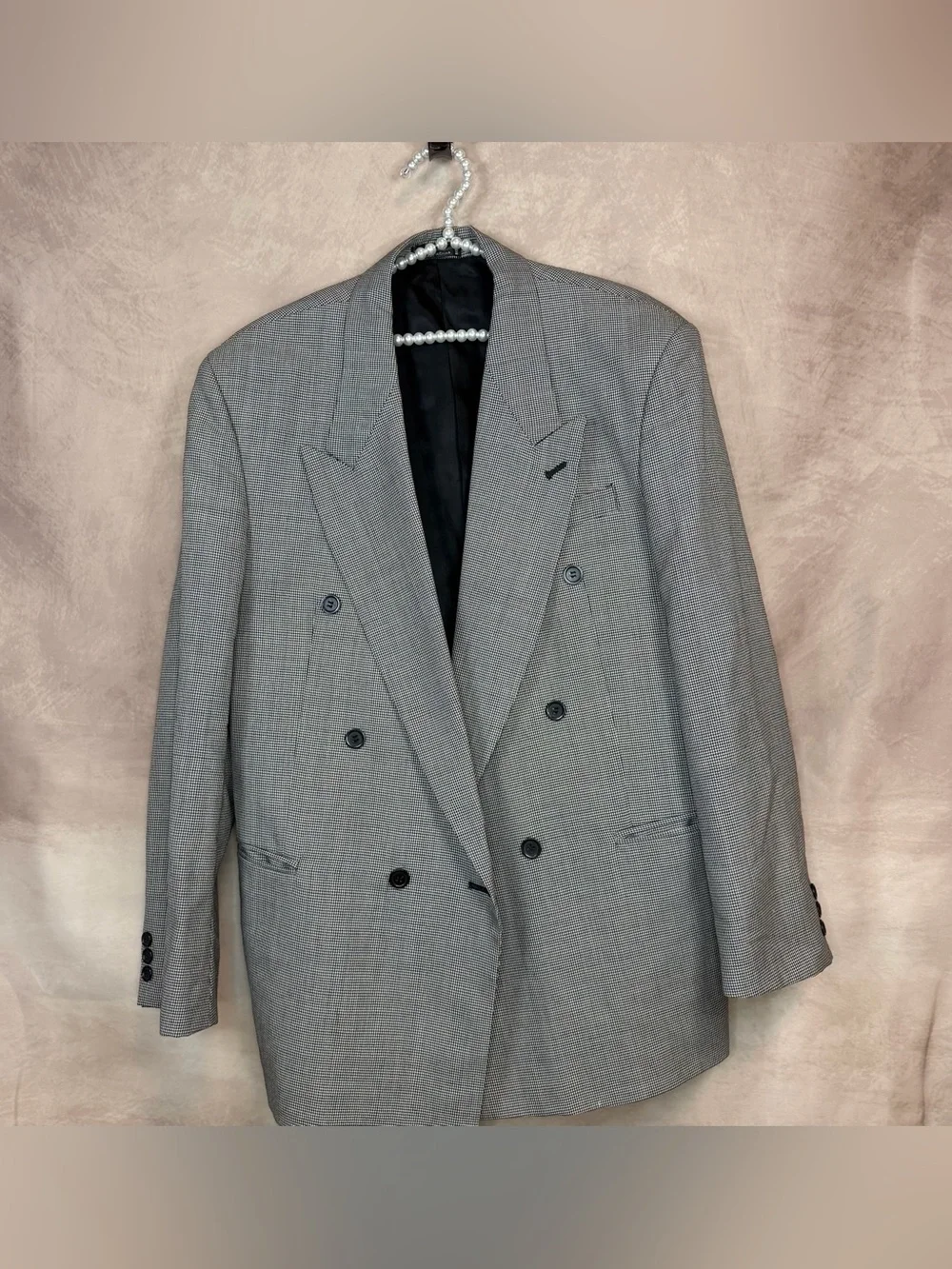 Classic Double-Breasted Houndstooth Sport Coat Blazer